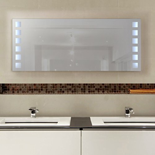 KROLLMANN Badspiegel mit LED-Beleuchtung und Touch Sensor, 120 x 50 cm, 220-240V, Kristall Spiegel mit Tageslicht Badezimmerspiegel
