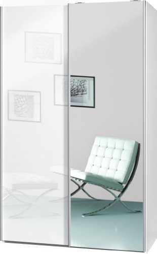 Schwebetürenschrank „Soft Plus Smart Typ 42“, 120 x 194 x 61cm, Weiß/Weiß hochglanz/Spiegel