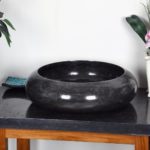 DIVERO Marmor Naturstein Aufsatz-Waschbecken Handwaschbecken Waschschale Stein poliert rund schwarz