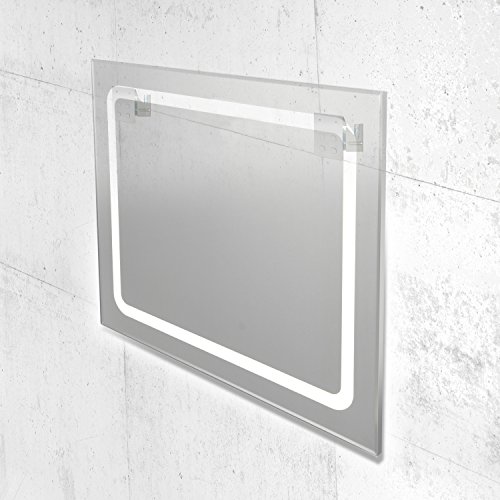 KROLLMANN Badspiegel mit satinierten Lichtflächen, LED-Beleuchtung und Touch-Sensor, 50x70cm [Energieklasse A+]