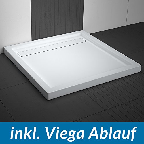 AQUABAD® Duschwanne Comfort Linea Flat 100x100cm Quadrat inkl. Viega Domoplex Ablauf senkrecht