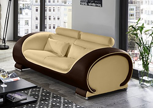 SAM 2-Sitzer Sofa Vigo, creme / braun, Couch aus Kunstleder