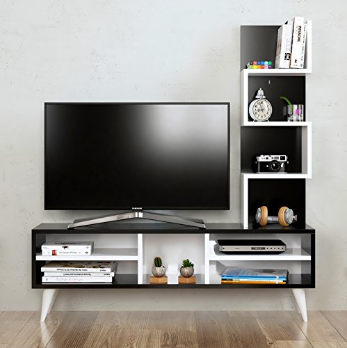 Homidea LILY Wohnwand - TV Lowboard - Fernsehtisch - TV Möbel in modernem Design (Schwarz - Weiß)