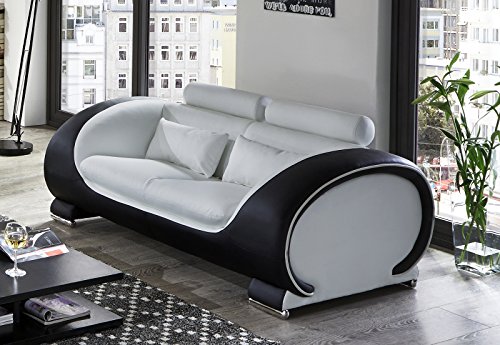 SAM 2-Sitzer Sofa Vigo, weiß / schwarz, Couch aus Kunstleder