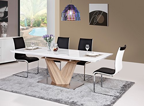 Tisch Esstisch Esszimmertisch Säulentisch 90x160 (220) Hochglanz weiß ausziehbar ALARAS