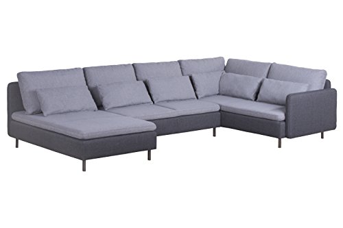 Cavadore Wohnlandschaft Scrubbles, U-Couch im Material-Mix, 328 x 73 x 196 cm (BxHxT), Hellgrau, grau