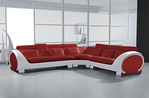 SAM Ecksofa Vigo Combi 4, rot / weiß, Couch aus Kunstleder, 303x266 cm links