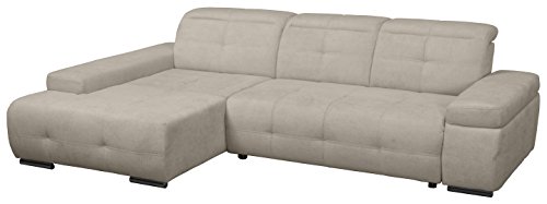 Cavadore Polsterecke Mistrel mit Longchair XL links / Eck-Couch mit verstellbaren Kopfteilen / Kopfteilverstellung / Wellenunterfederung / Maße:  273 x 77-93 x 173 cm (B x H x T) / Farbe: Grau/Weiß