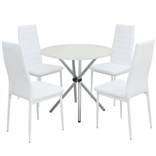 Festnight 5-tlg. Essgruppe Tisch Set Esstisch mit 4 Stühlen Esszimmertisch Küchenstuhl Weiß