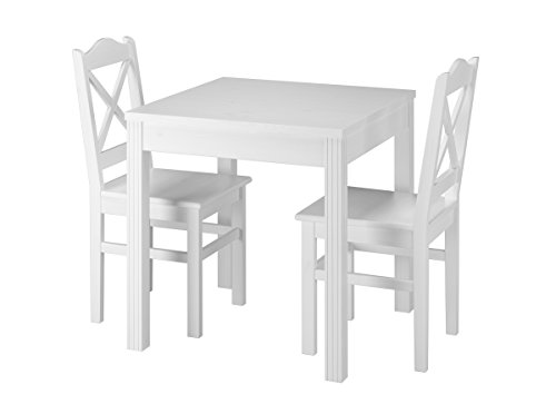 Erst-Holz® Esszimmergruppe mit Tisch und 2 Stühle Kiefer Massivholz waschweiß 90.70-50 C W-Set 20