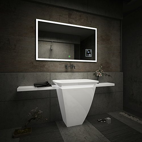 Design Badspiegel mit LED Beleuchtung Wandspiegel Badezimmerspiegel mit Touch schalter und Wetterstation