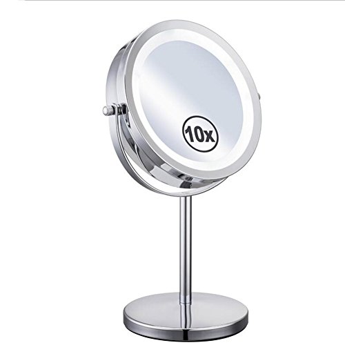 LED Beleuchteter Kosmetikspiegel Mit 10X Fachem Vergrößerungs Doppelseitiger Tischplatte 360º Drehung Rund Geformt
