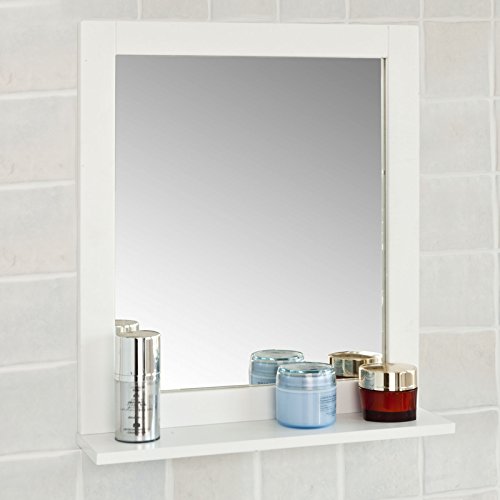 SoBuy Spiegel Badspiegel mit Haartrockner Halter Wandspiegel mit Ablage Hängespigel in Weiß