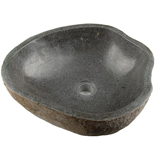 DIVERO Naturstein Hand-Waschbecken Aufsatzwaschbecken Vulkanstein Andesit Findling grau Ø ca. 40 – 50 cm, Gewicht: 30 bis 38 kg