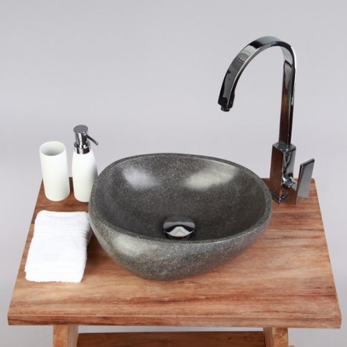 Wohnfreuden Naturstein Waschbecken Waschbecken aus Stein rund 30 cm für Waschtisch Unterschrank im Gäste WC Bad | Versandkostenfrei ✓